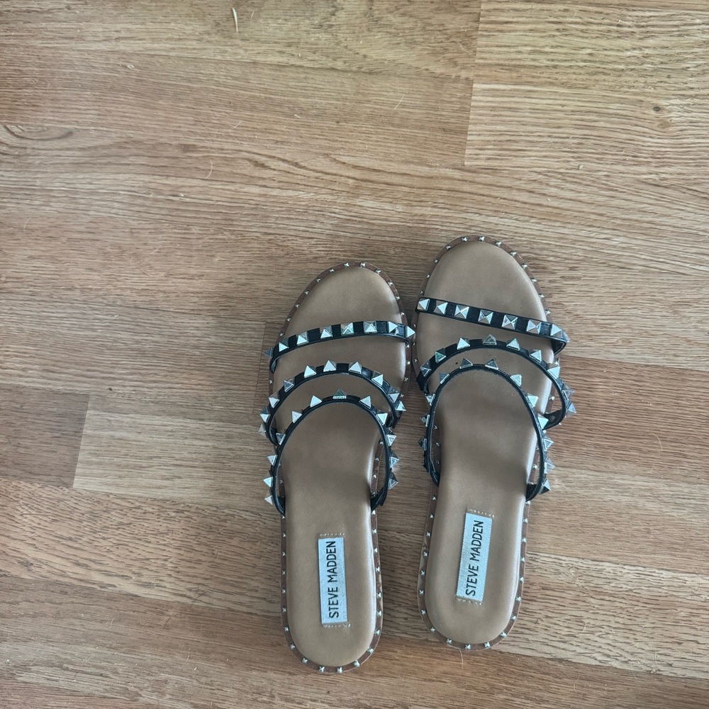 Steve Madden Black and Silver Studded Sandals